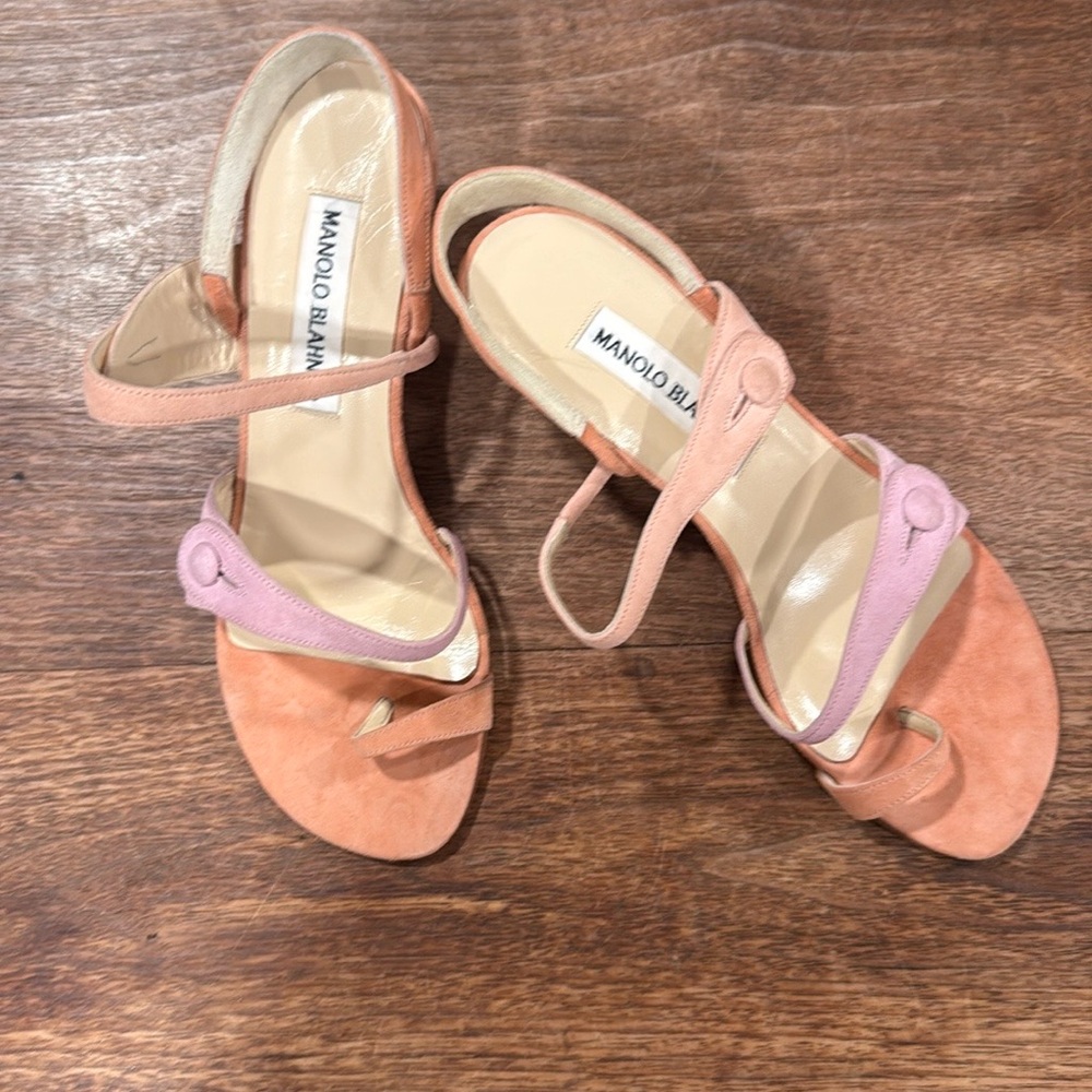 Manolo Blahnik pink & purple suede sandal